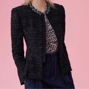 Rebecca Taylor Structured Embroidered‎ Tweed Jacket In Black.